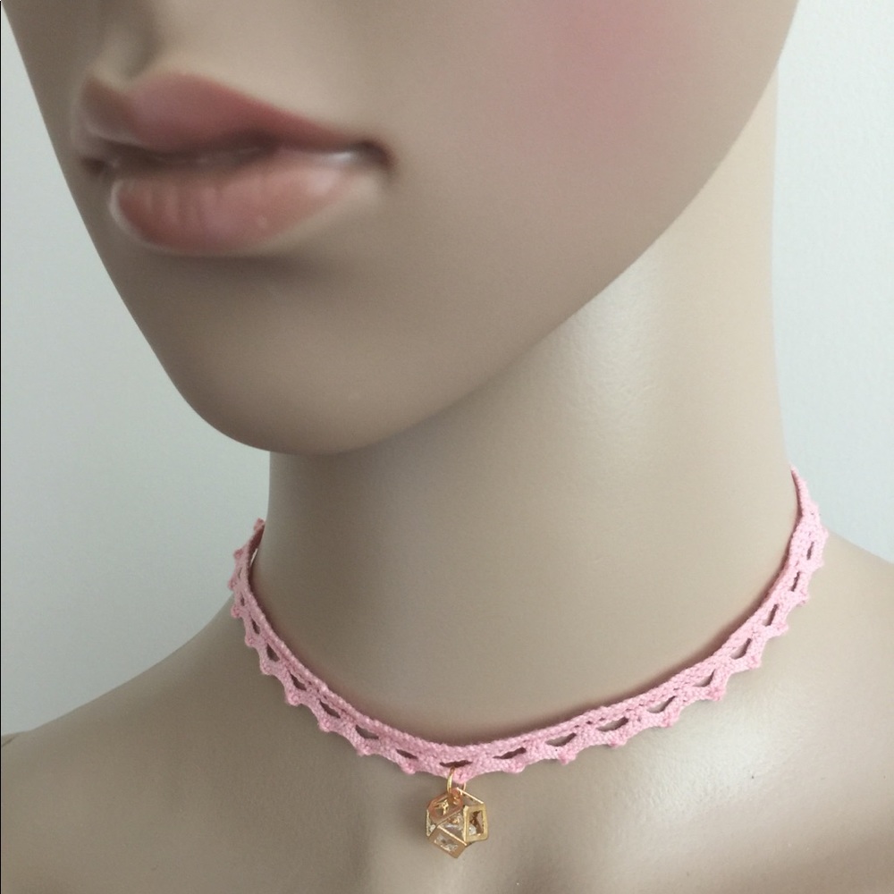 Pink crochet choker necklace